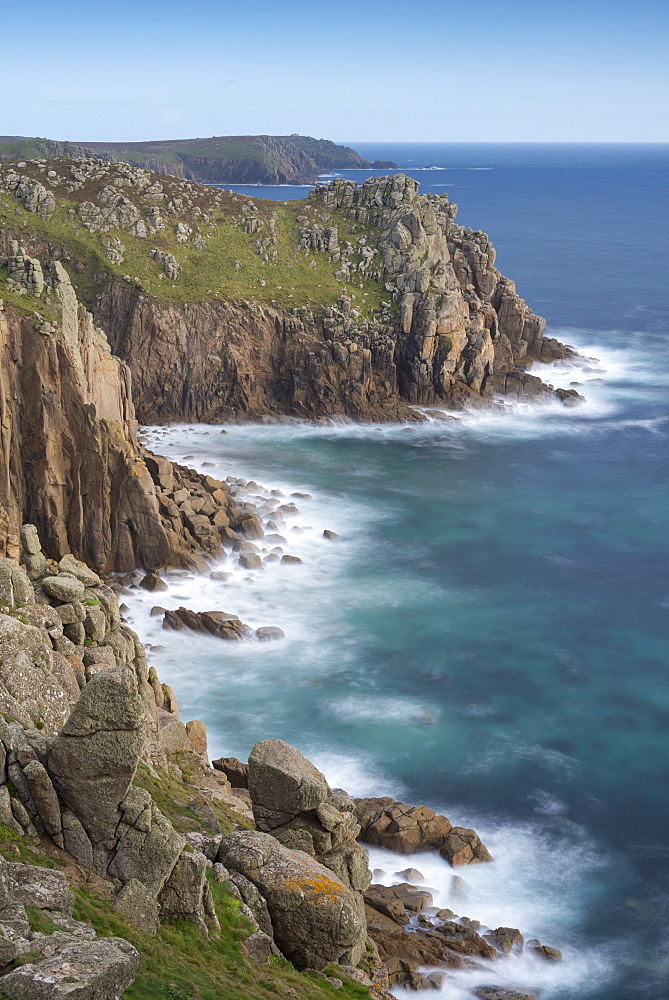 Dramatic Cornish cliff top scenery at Pordenack Point, Lands End, Cornwall, England, United Kingdom, Europe