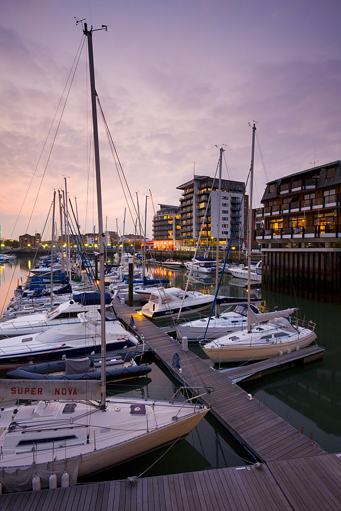 Yachts moored at Ocean Village Marina, Southampton, Hampshire, England, United Kingdom, Europe