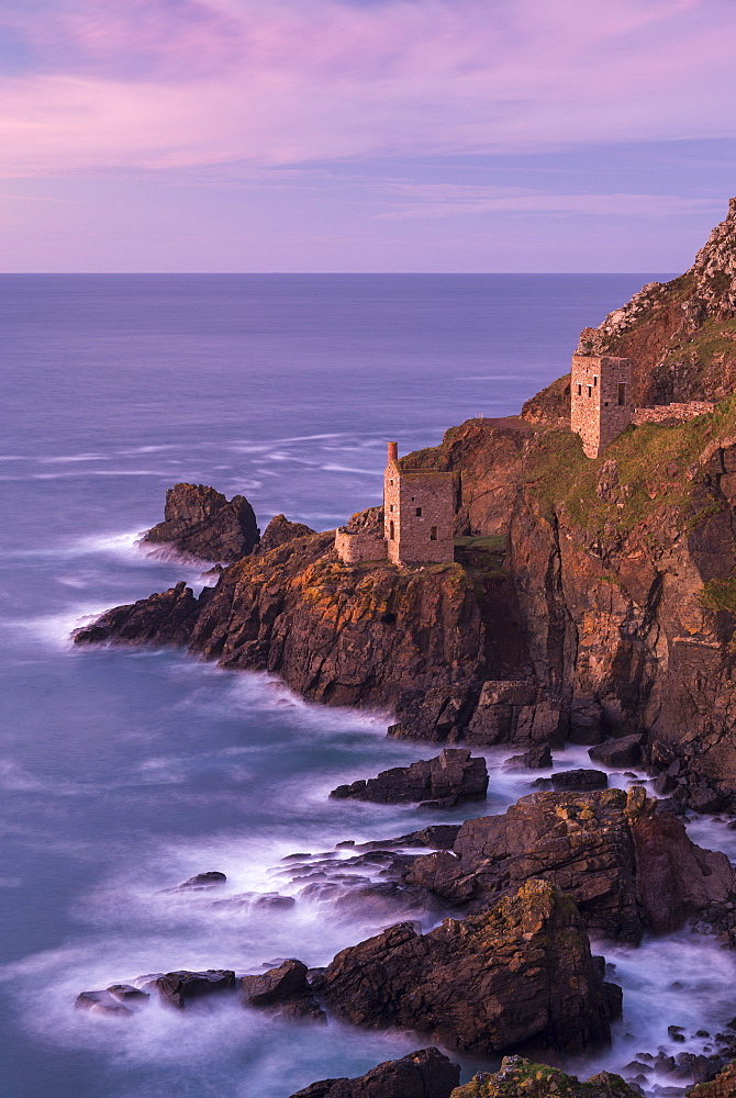 Botallack tin mines, UNESCO World Heritage Site, used in the filming of Poldark, on the cliffs near St. Just, Cornwall, England, United Kingdom, Europe