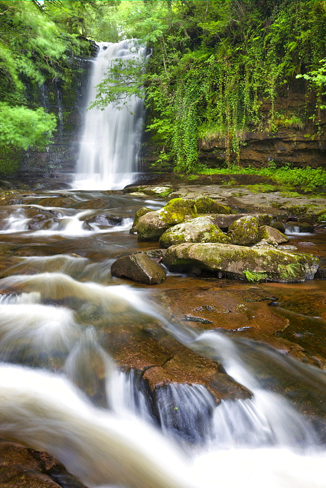 Waterfall on the Caerfanell near Blaen-y-glyn, Brecon Beacons National Park, Powys, Wales, United Kingdom, Europe