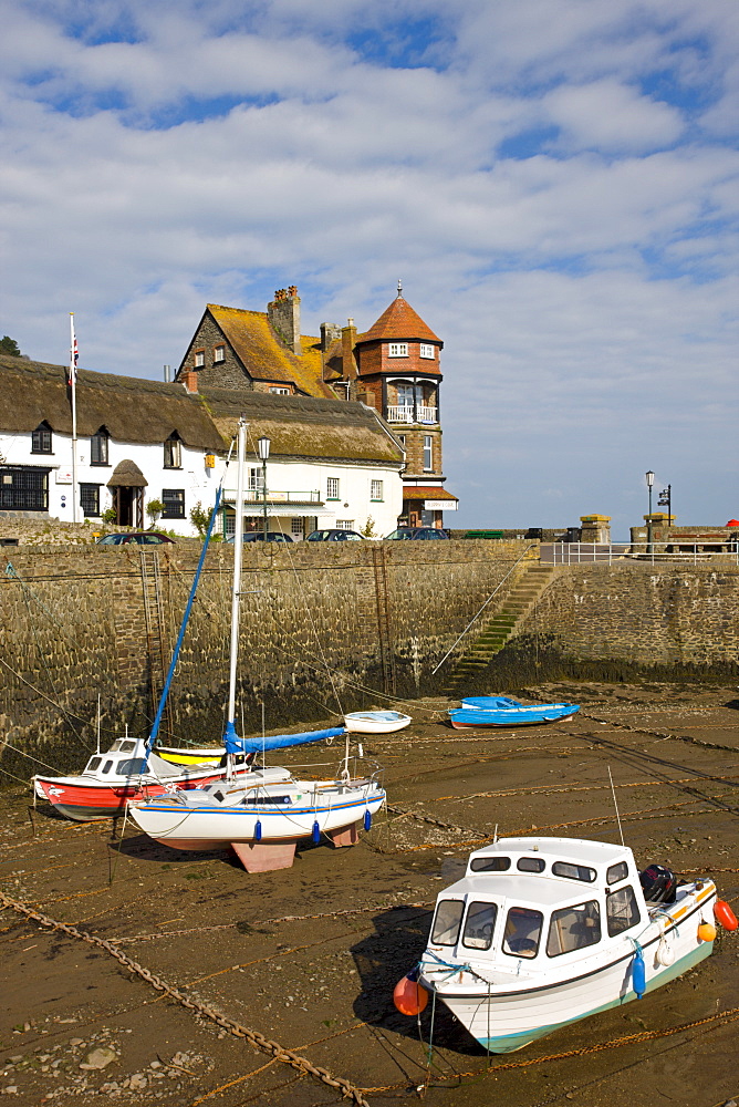 Lynmouth harbour at low tide, Exmoor National Park, Devon, England, United Kingdom, Europe