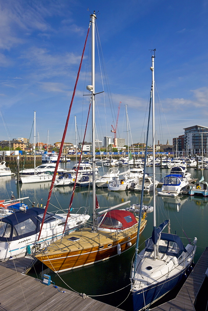 Yachts moored at Ocean Village Marina, Southampton, Hampshire, England, United Kingdom, Europe