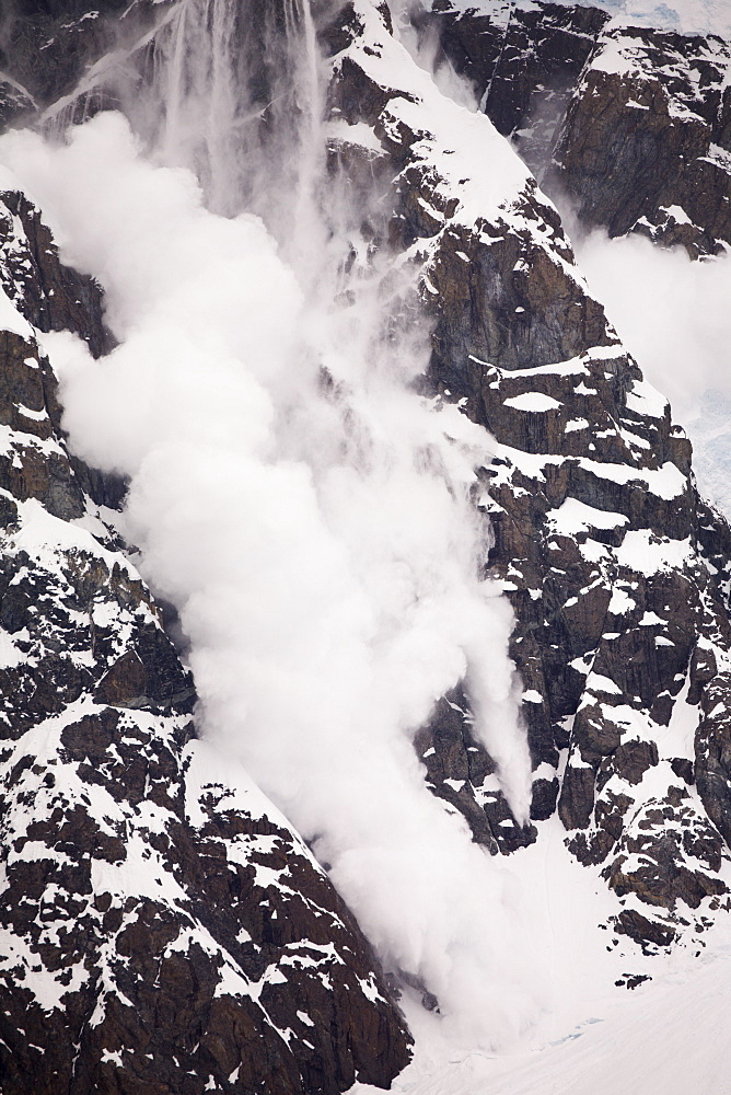 Avalanche on a mountainside above Paradise Bay, Antarctic Peninsula, Antarctica, Polar Regions