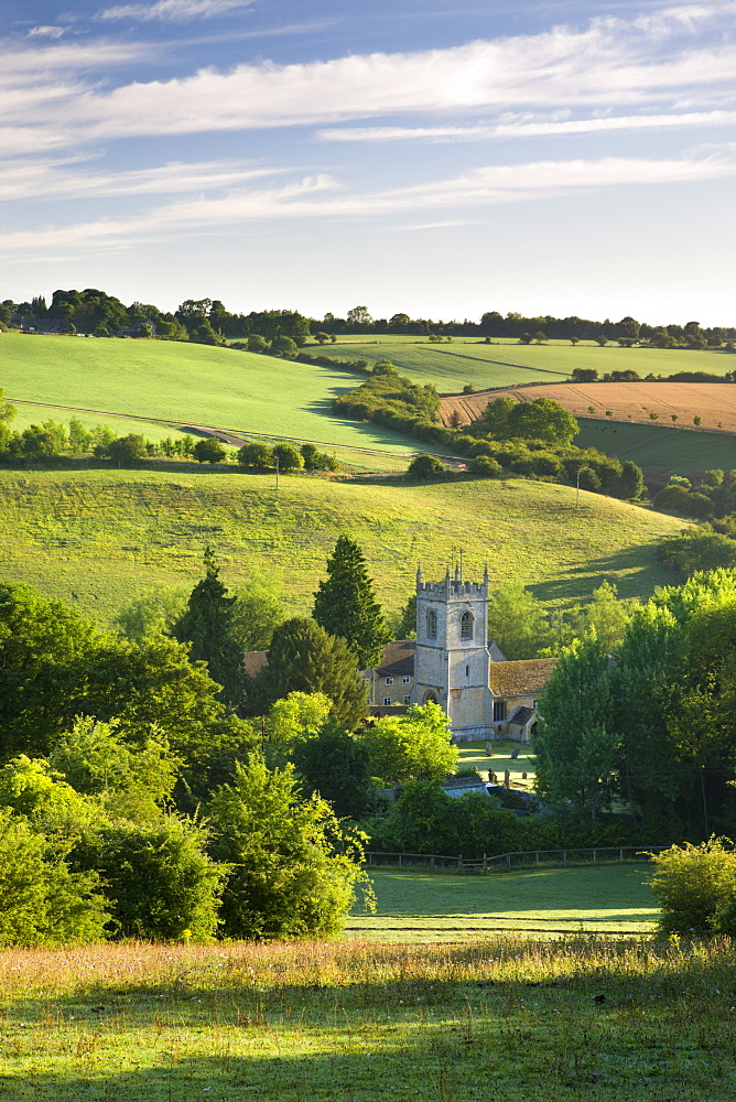 Naunton church, nestled in the beautiful rolling Cotswolds countryside, Gloucestershire, England, United Kingdom, Europe