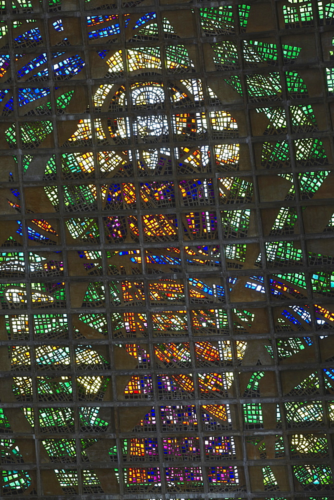 Stained glass window of Metropolitan Cathedral of St. Sebastian, Centro, Rio de Janeiro, Brazil, South America 