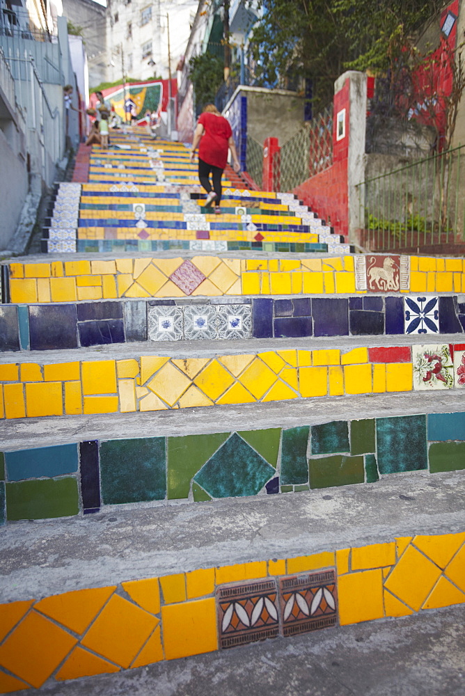 People on Selaron Steps (Escadaria Selaron), Lapa, Rio de Janeiro, Brazil, South America 