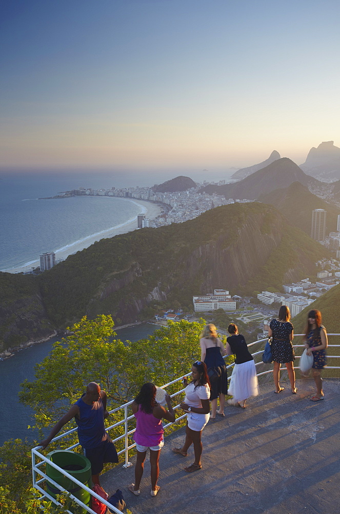 Tourists enjoying view from Sugar Loaf Mountain (Pao de Acucar), Rio de Janeiro, Brazil, South America 