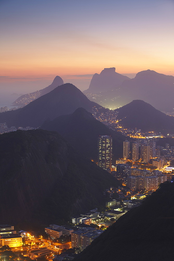 View of Rio at sunset from Sugar Loaf Mountain, Rio de Janeiro, Brazil, South America 