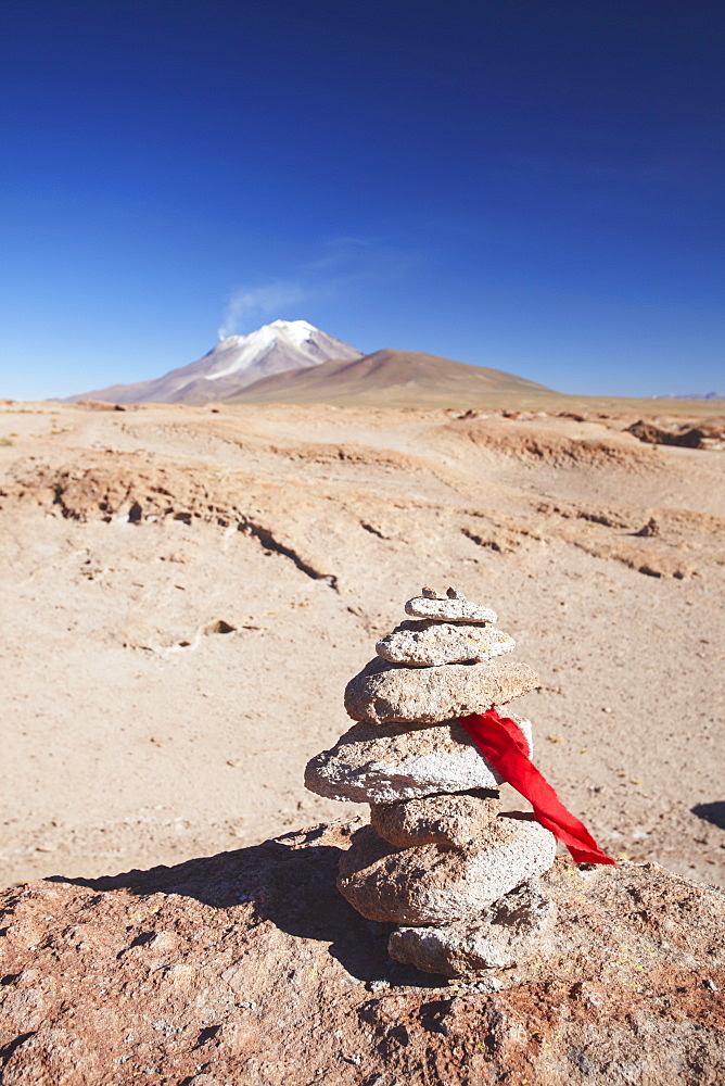 Stack of prayer stones on Altiplano, Potosi Department, Bolivia, South America