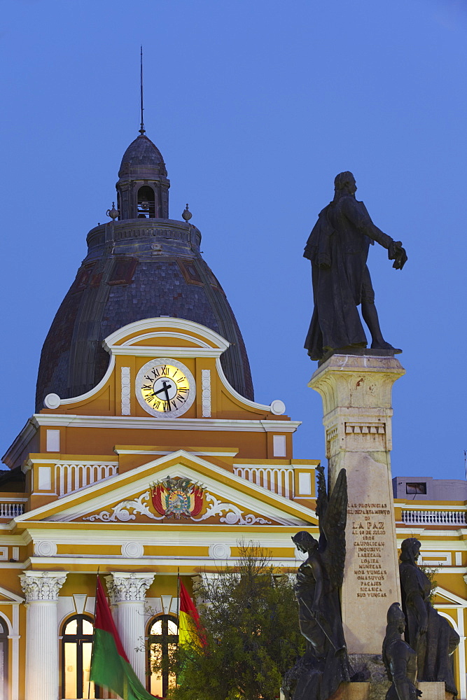 Palacio Legislativo (Legislative Palace) at dusk, La Paz, Bolivia, South America