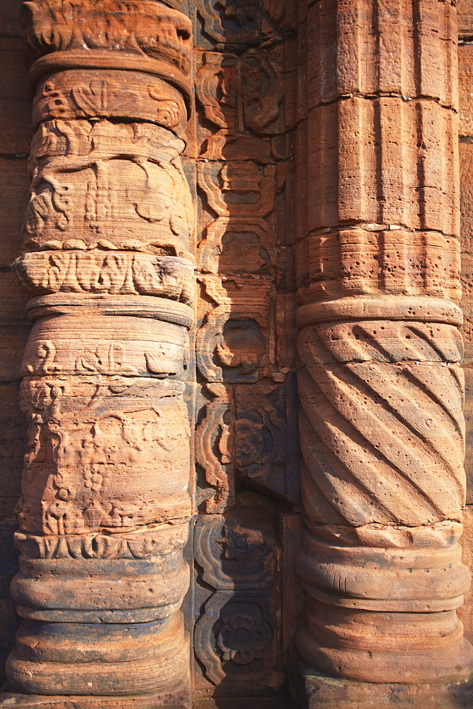 Details on pillars at ruins of mission at San Ignacio Mini, UNESCO World Heritage Site, Misiones, Argentina, South America