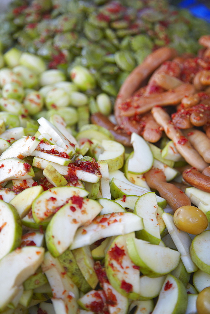 Spicy fruit and vegetables at market, Phnom Penh, Cambodia, Indochina, Southeast Asia, Asia