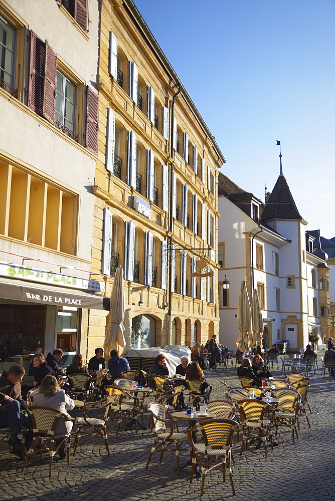 People at outdooor cafes, Neuchatel, Switzerland, Europe