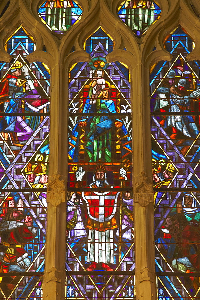 Stained glass window of Lausanne Cathedral, Lausanne, Vaud, Switzerland, Europe