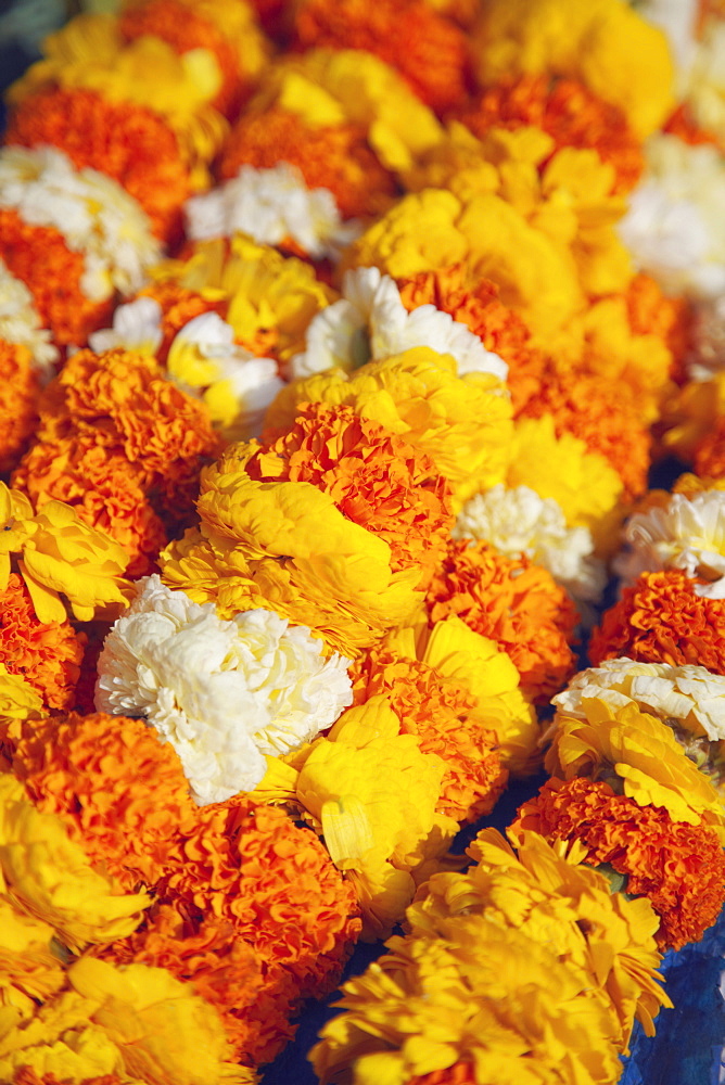 Flower offerings at temple, Kathmandu, Nepal, Asia