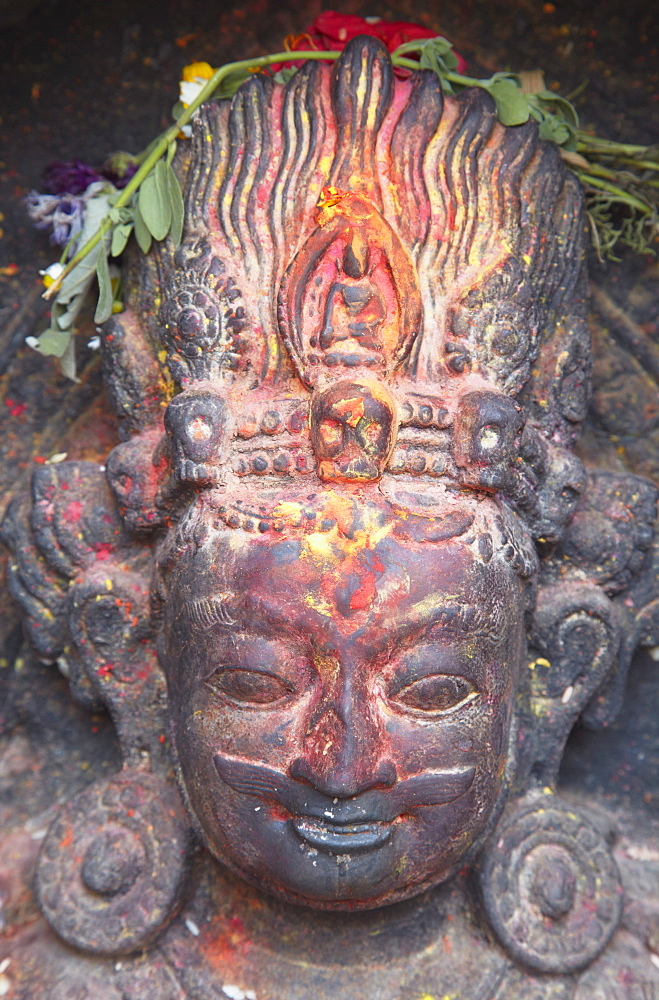 Statue at Swayambhunath Stupa, UNESCO World Heritage Site, Kathmandu, Nepal, Asia