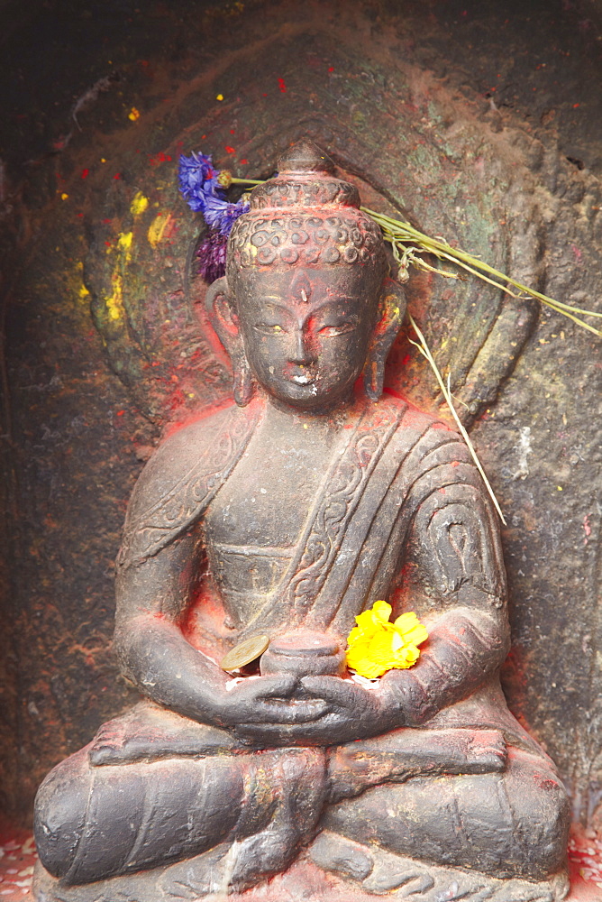 Statue at Swayambhunath Stupa, UNESCO World Heritage Site, Kathmandu, Nepal, Asia