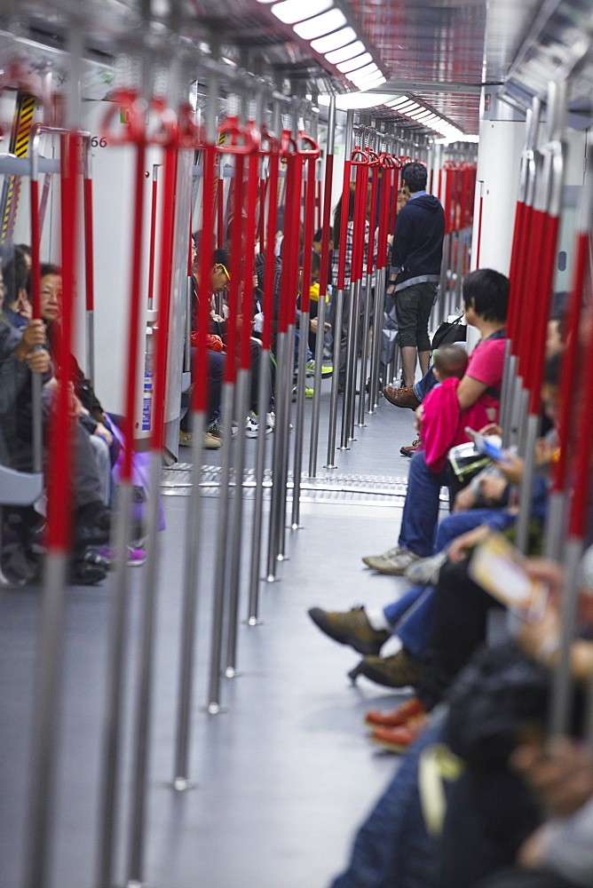 Passengers on MTR train, Hong Kong, China, Asia