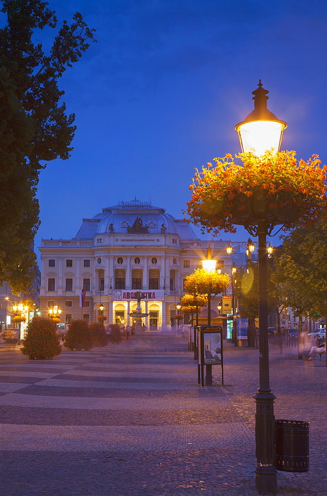 Slovak National Theatre at dusk, Bratislava, Slovakia, Europe 