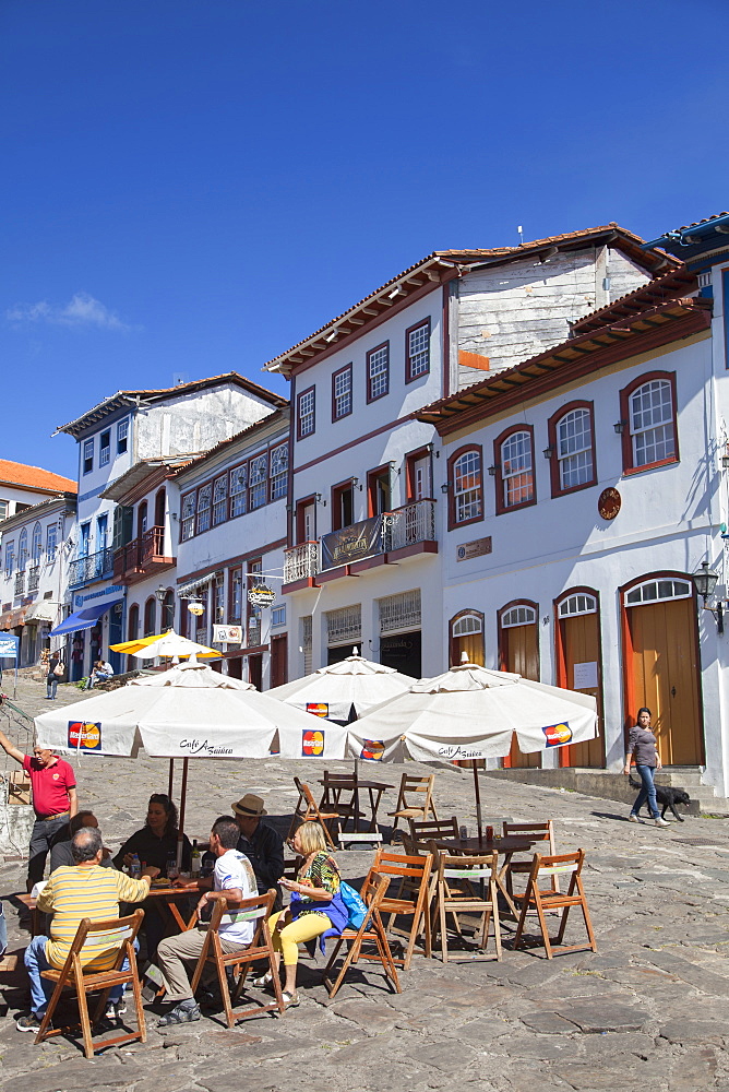 Outdoor cafe in square, Diamantina, UNESCO World Heritage Site, Minas Gerais, Brazil, South America