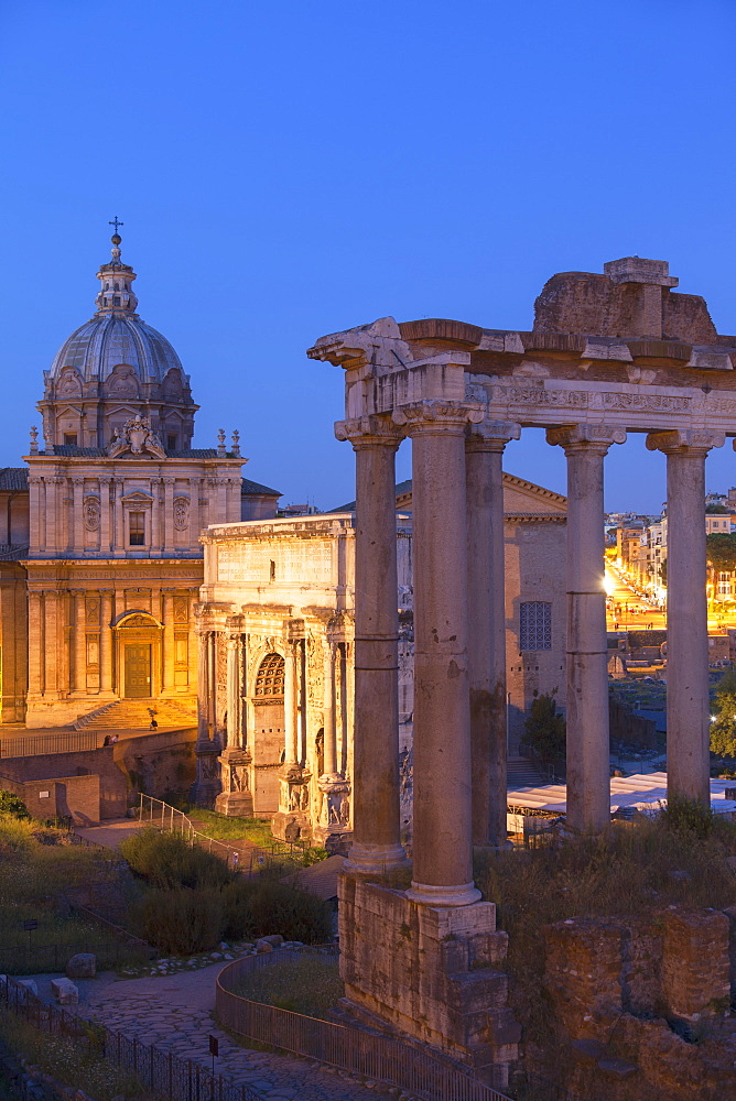 Roman Forum at dusk, UNESCO World Heritage Site, Rome, Lazio, Italy, Europe