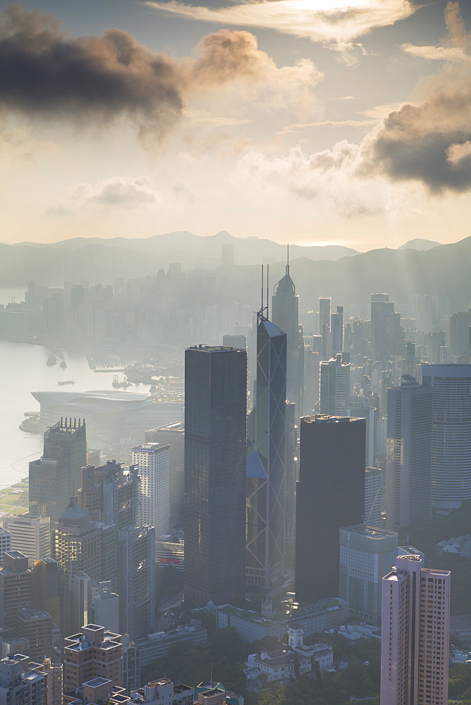 View of Hong Kong Island skyline at dawn, Hong Kong, China, Asia