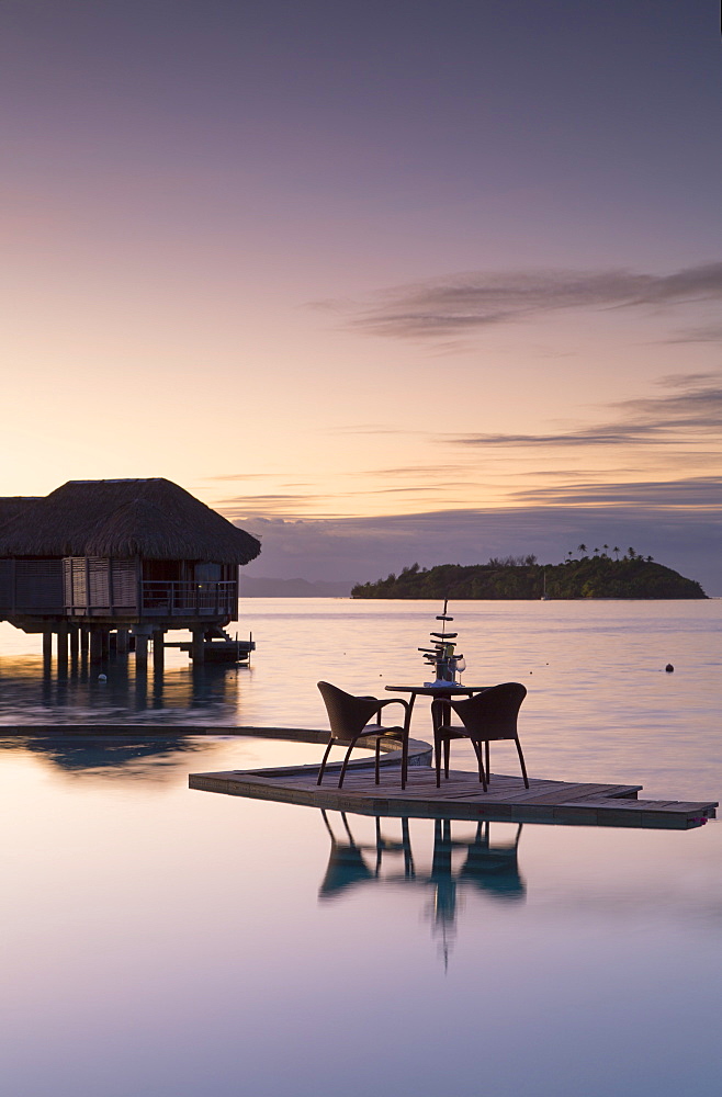 Pool of Sofitel Hotel at dawn, Bora Bora, Society Islands, French Polynesia, South Pacific, Pacific