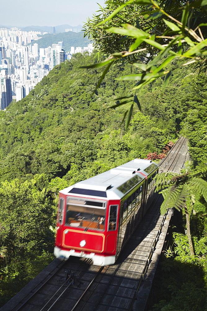 The Peak tram descending Victoria Peak, Hong Kong, China, Asia