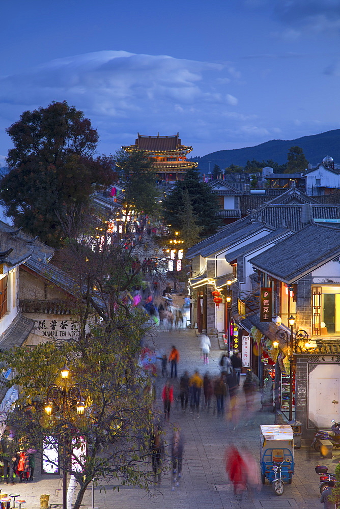 View of Dali at dusk, Yunnan, China, Asia