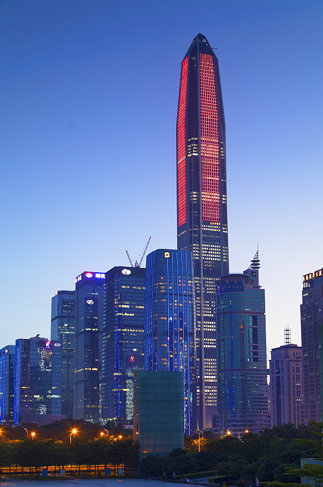 Ping An International Finance Centre, world's fourth tallest building in 2017 at 600m, and Civic Square, Futian, Shenzhen, Guangdong, China, Asia