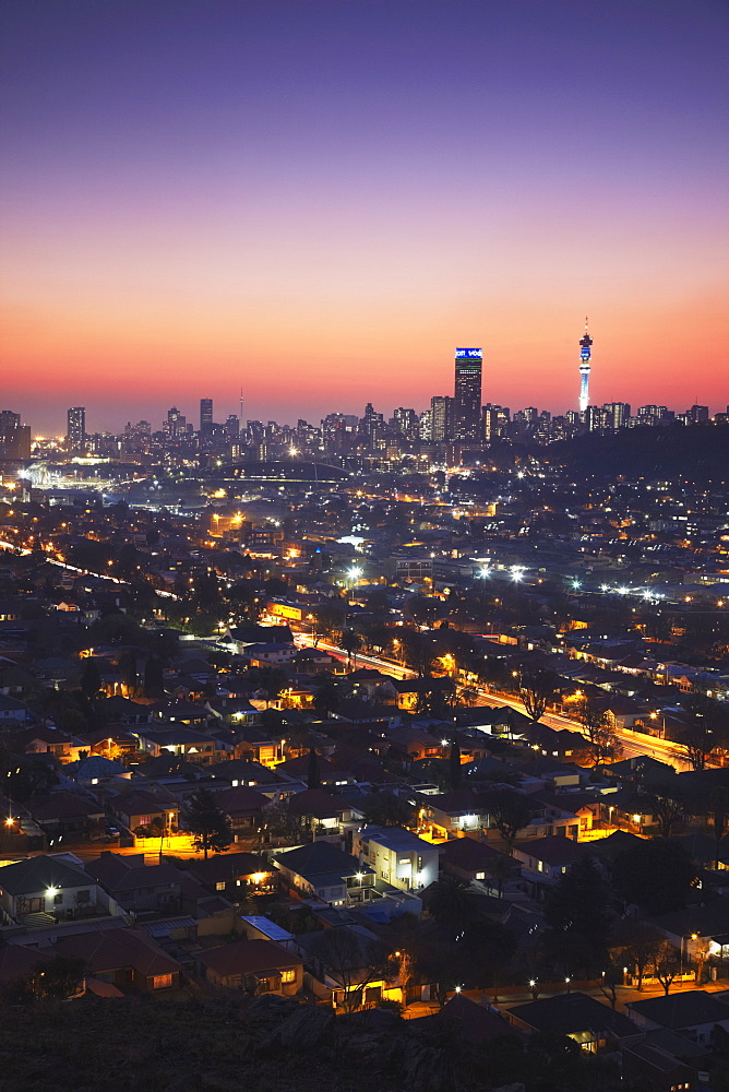 View of Johannesburg skyline at sunset, Gauteng, South Africa, Africa