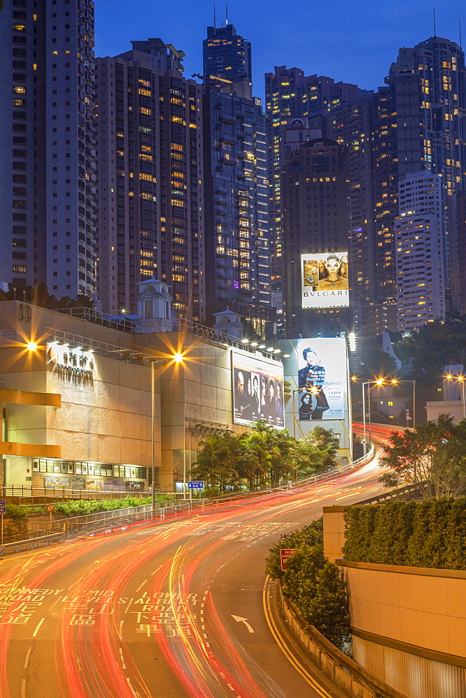 Apartment blocks at dusk, Admiralty, Hong Kong, China, Asia