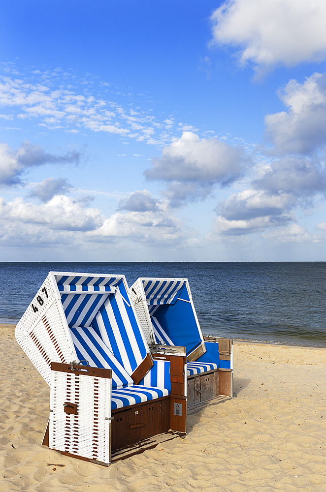 Deckchairs on Hornum beach, Sylt, Schleswig Holstein, Germany, Europe