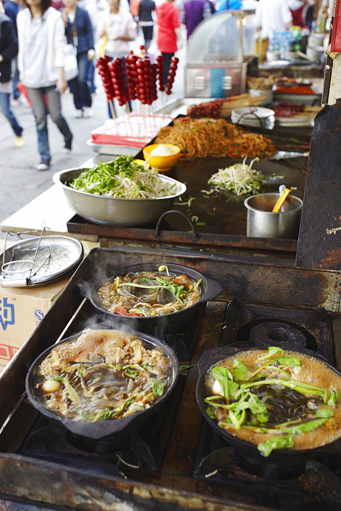 Hot pot cooking on stove, Fuzi Miao area, Nanjing, Jiangsu, China, Asia