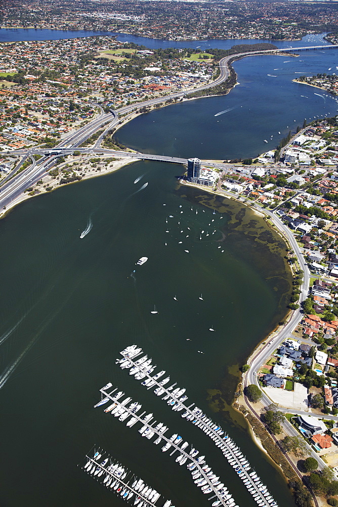 Aerial view of Swan River, Perth, Western Australia, Australia, Pacific