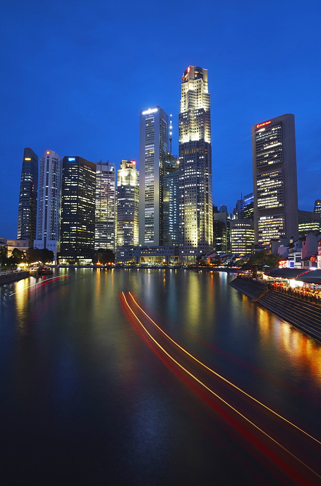 Skyscrapers in Central Business District at dusk, Singapore, Southeast Asia, Asia