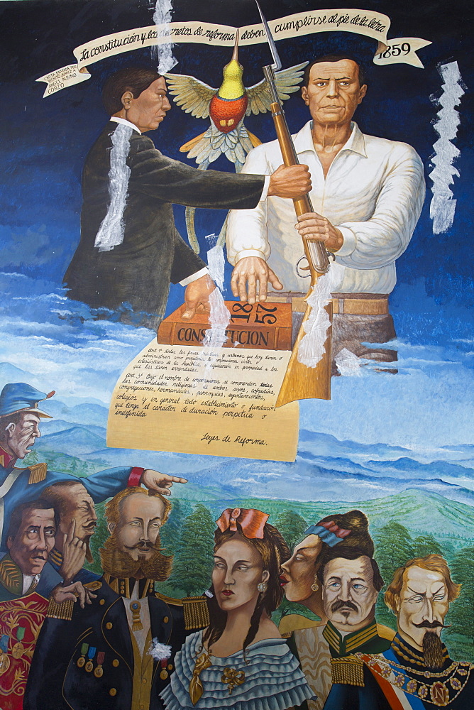 Municipal Building, mural depicting the local history, painted by Manuel Suasnavar Pastrana in 1988, Comitan, Chiapas, Mexico, North America