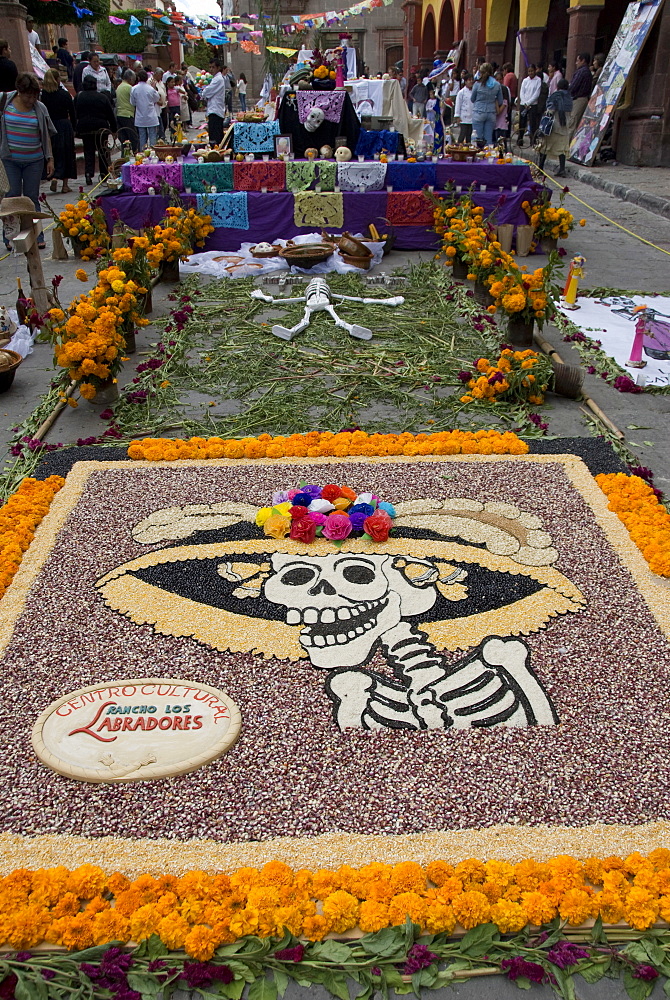 Decorations for the Day of the Dead festival, Plaza Principal, San Miguel de Allende, Guanajuato, Mexico, North America