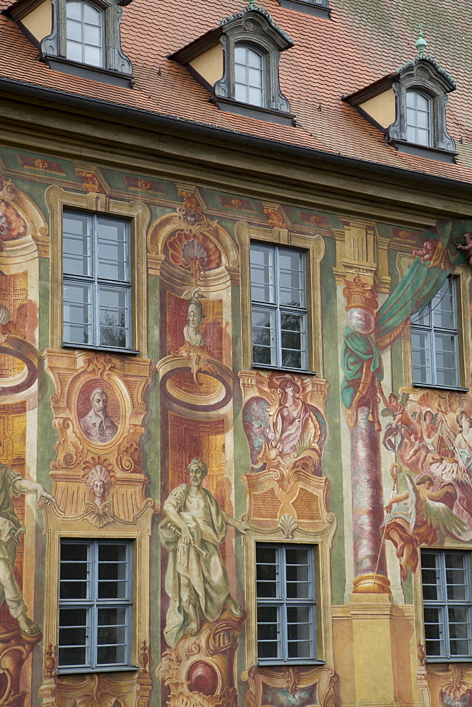 Murals on the Old City Hall (Altes Rathaus), re-built in 1467, painted by Johann Anwandar around 1756, Bamberg, Bavaria, Germany, Europe