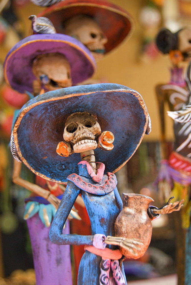 Detail of figurines on sale for the Day of the Dead celebration, San Miguel de Allende, Guanajuato, Mexico, North America