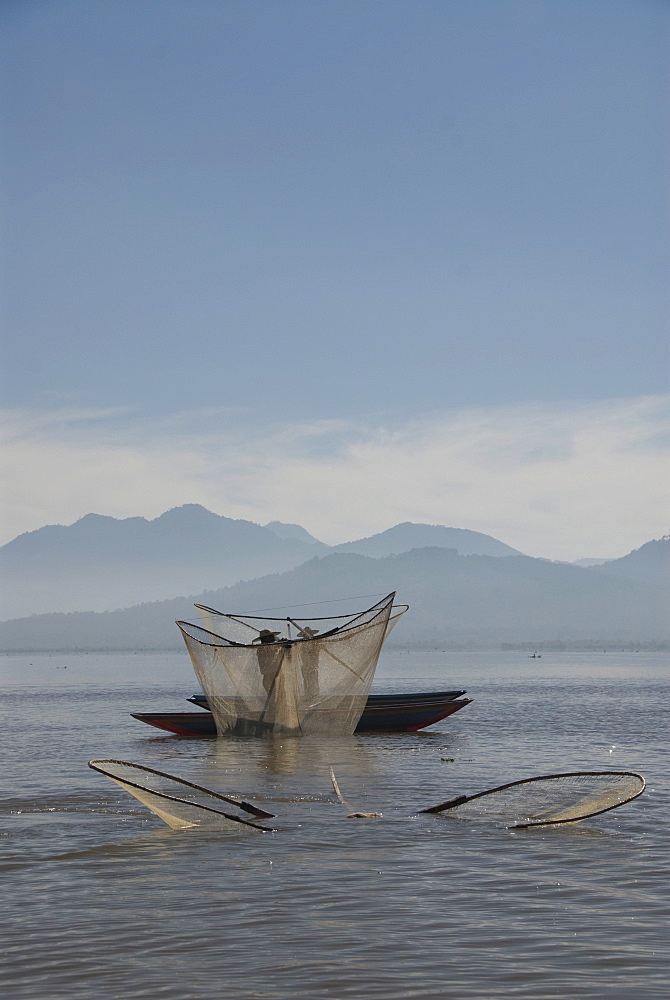 Fishermen with traditional butterfly nets, Lago de la Patzcuaro, Patzcuaro, Michoacan, Mexico, North America