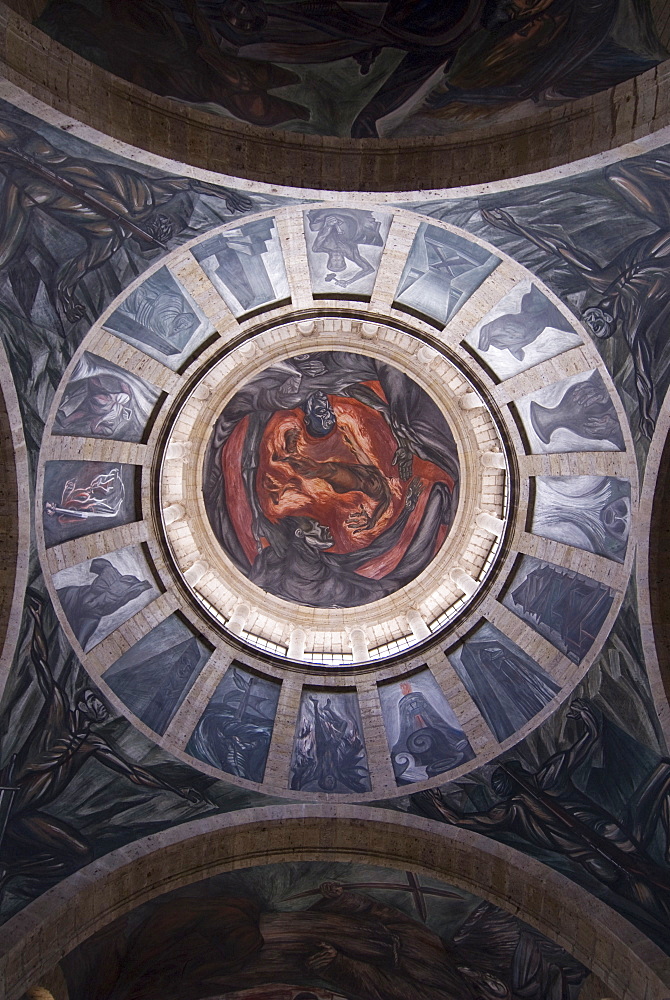 El Hombre de Fuego (Man of Fire), the most notable of the murals painted by Jose Clemente Orozco between 1936 and 1939, in the Instituto Cultural de Cabanas, built between 1805 and 1810, Guadalajara, Jalisco, Mexico, North America