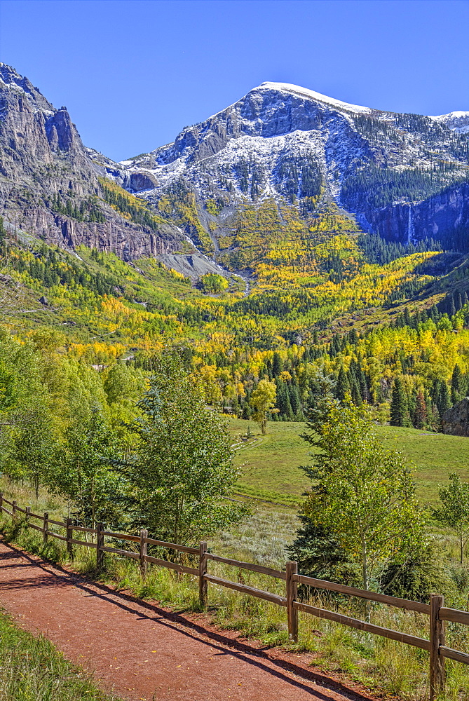 Fall colours, Telluride, Western San Juan Mountains in the background, Colorado, United States of America, North America