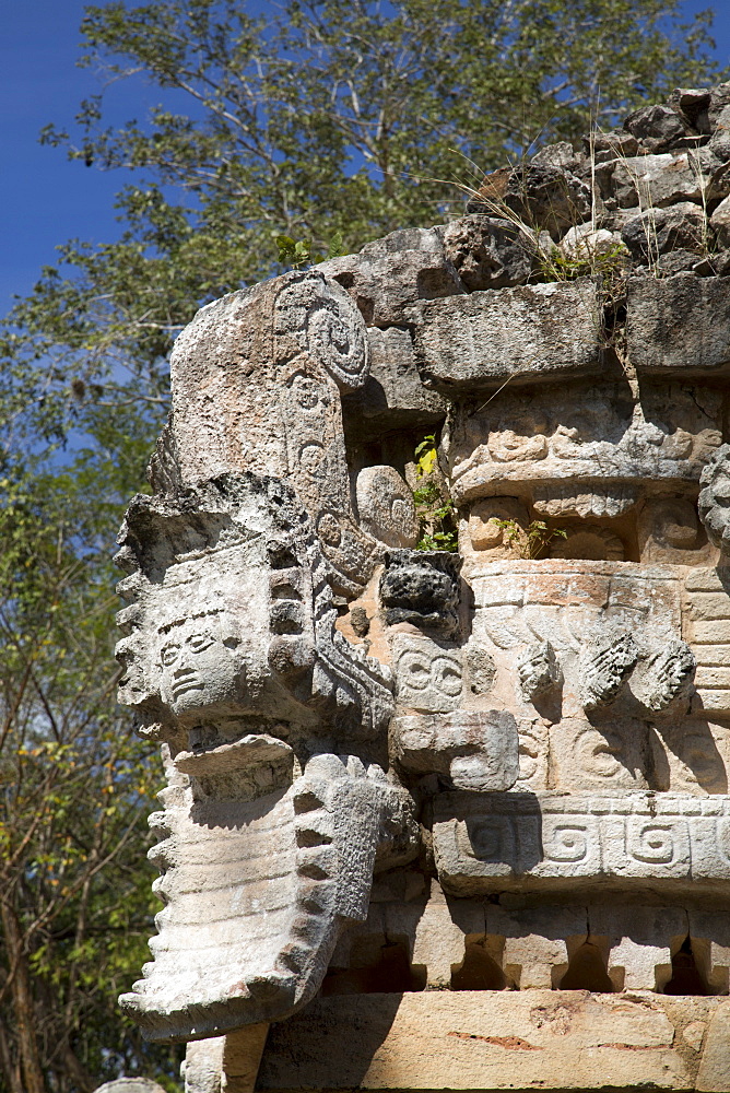 Serpent's Head with Human Face, The Palace, Labna, Mayan Ruins, Yucatan, Mexico, North America