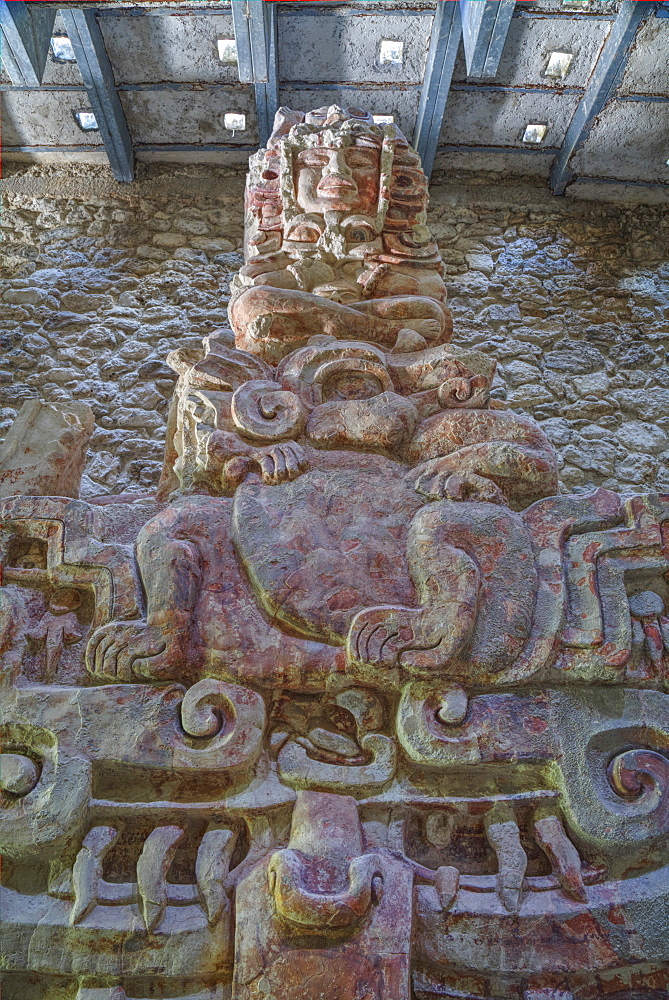 Painted stucco frieze, 55 feet long, inside Structure I, Classic Period, Balamku, Mayan archaeological site, Peten Basin, Campeche, Mexico, North America