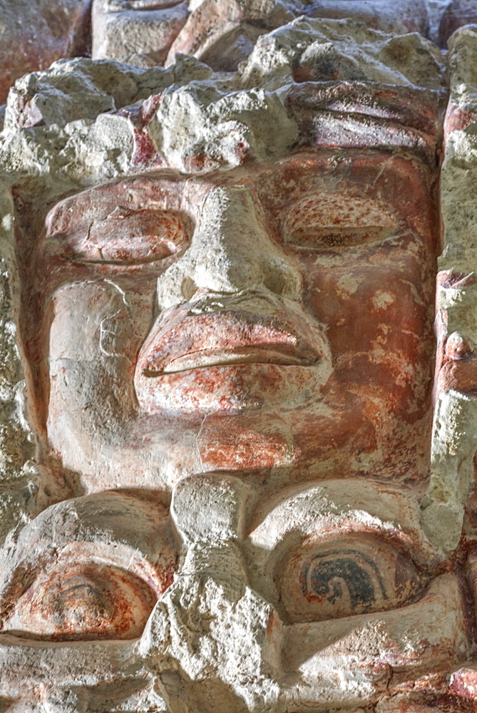 Painted stucco frieze, 55 feet long, inside Structure I, Classic Period, Balamku, Mayan archaeological site, Peten Basin, Campeche, Mexico, North America