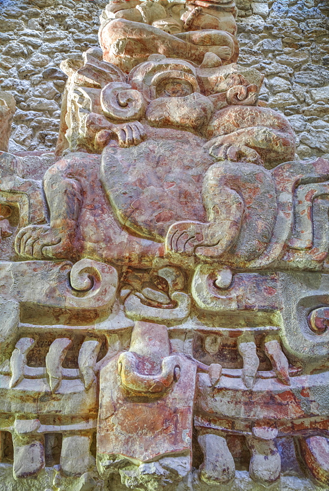 Painted stucco frieze, 55 feet long, inside Structure I, Classic Period, Balamku, Mayan archaeological site, Peten Basin, Campeche, Mexico, North America