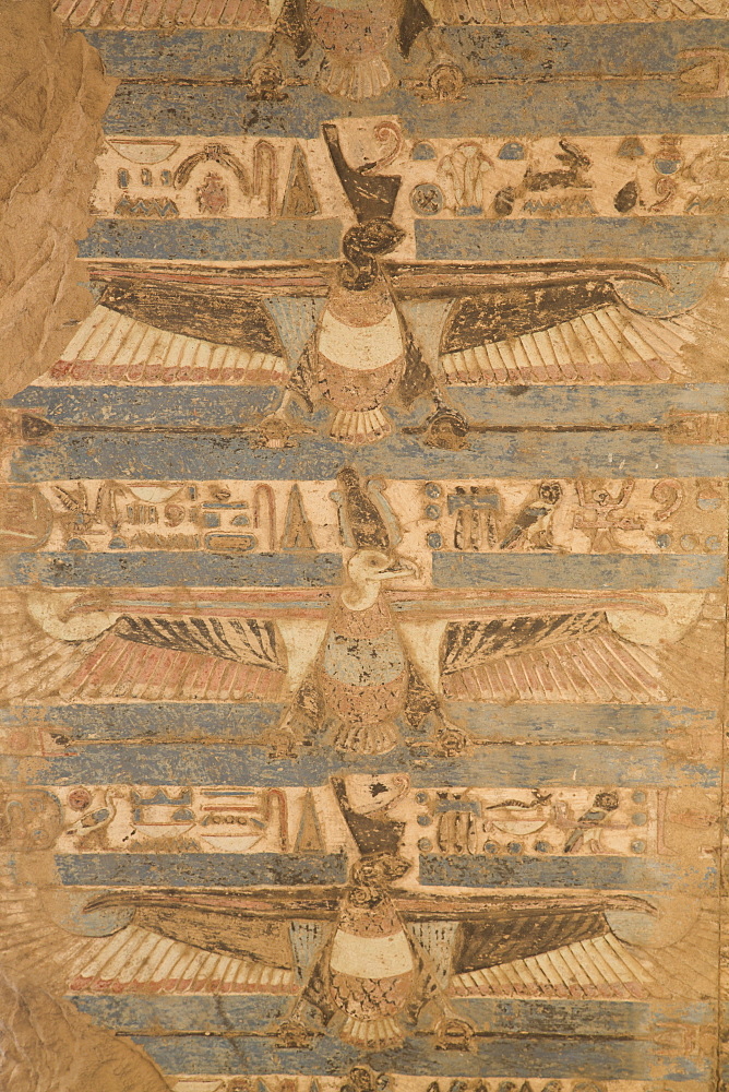 Paintings of vultures on the ceiling, Temple of Haroeris and Sobek, Kom Ombo, Egypt, North Africa, Africa