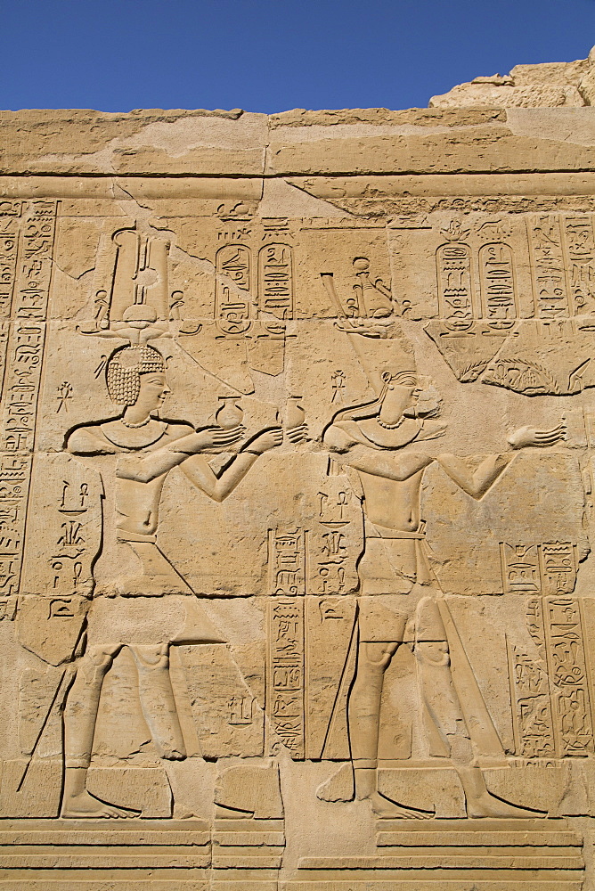 Bas-reliefs on walls, Temple of Haroeris and Sobek, Kom Ombo, Egypt, North Africa, Africa