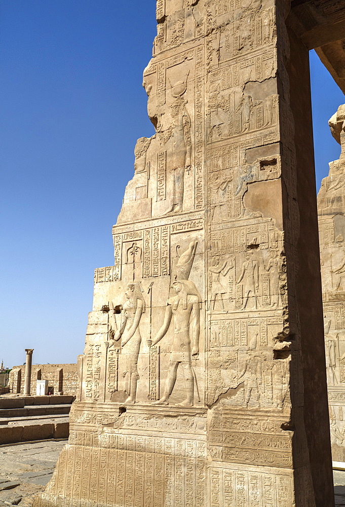 Bas-relief on walls, Temple of Haroeris and Sobek, Kom Ombo, Egypt, North Africa, Africa